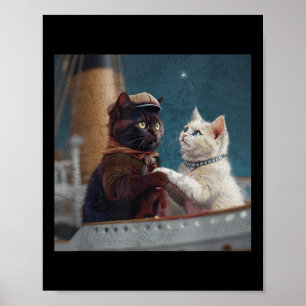 Póster Gato Meme Divertido Película Titanic Hombres Barco