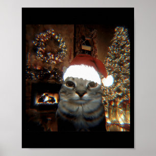Póster Gato Meme Divertido Tomando Selfie Navidad Luces D