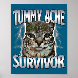 Póster Gato Meme Sobreviviente de Dolor de Barriga Divert