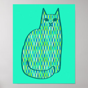 Póster Gato, menta y verde lima modernos de los mediados