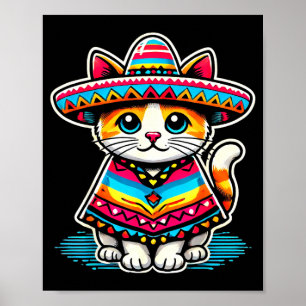 Póster Gato Mexicano Divertido Cinco De Mayo Gato Sombrer