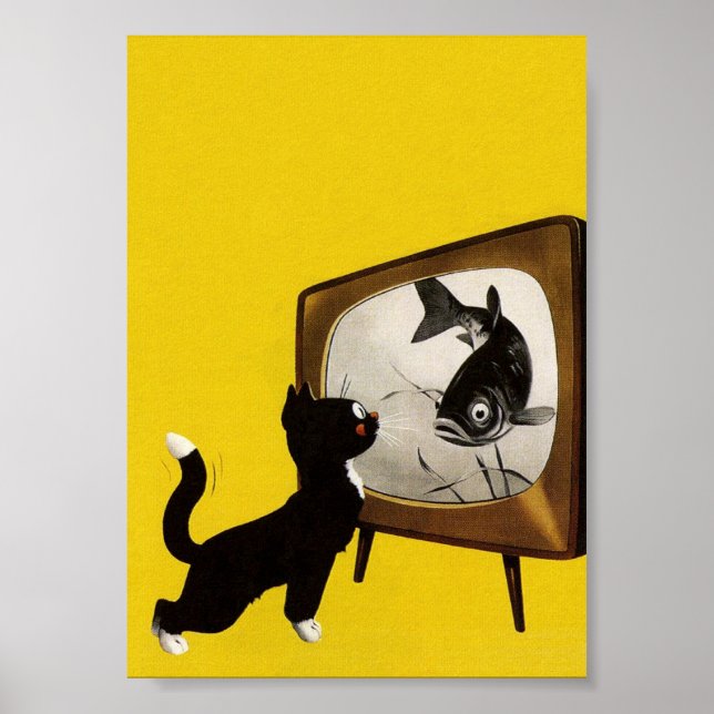 Póster Gato mirando al Poster de animales de la época de  (Frente)