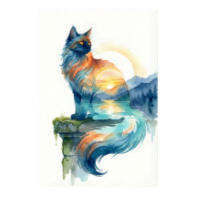 Gato místico de puesta de sol Doble exposición Acu