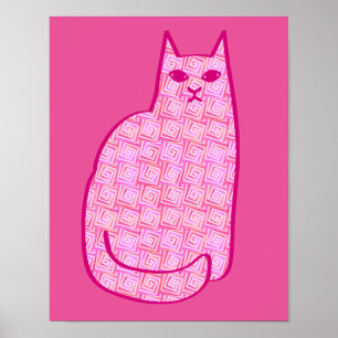 Póster Gato moderno de mediados de siglo, fucsia y rosa c