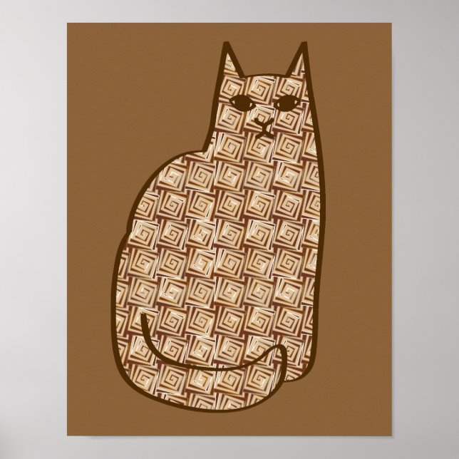 Póster Gato moderno de mediados del siglo XX, beige y mar (Frente)