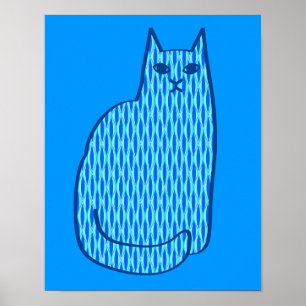 Póster Gato moderno de mediados del siglo XX, cobalto y a