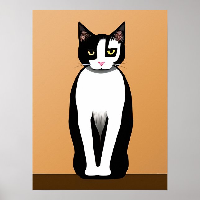 Póster Gato moderno negro y blanco de mediados del siglo (Frente)