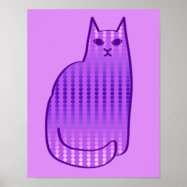 Póster Gato moderno, orquídea y púrpura de mediados de si (Frente)