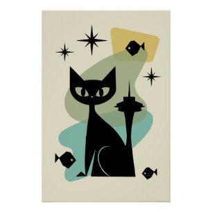 Póster Gato moderno Seattle de mediados del siglo