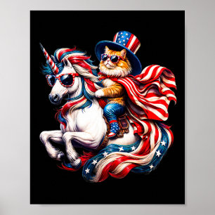 Póster Gato montando unicornio bandera de EE. UU. Patriót