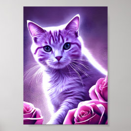 Póster Gato morado llamado Lavender con rosas