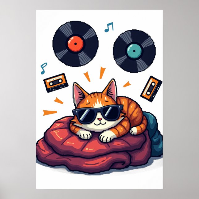 Póster Gato Músico Cansado Pegatina de Vinilo (Frente)