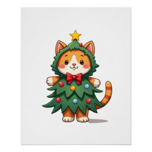Póster Gato Naranja Árbol de Navidad Navidades Divertido 