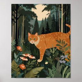 Póster gato naranja en el bosque
