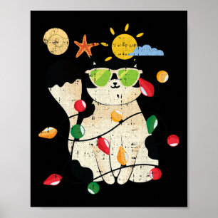 Póster Gato Navidad En Julio Gato Fresco Mascota Verano T