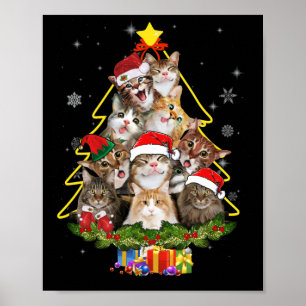 Póster Gato Navidades Curiosos Camisas Meowy Árbol de Nav