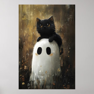 Póster Gato negro abraza estampado de fantasma lindo, Hal