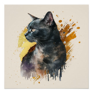 Póster Gato negro acuático