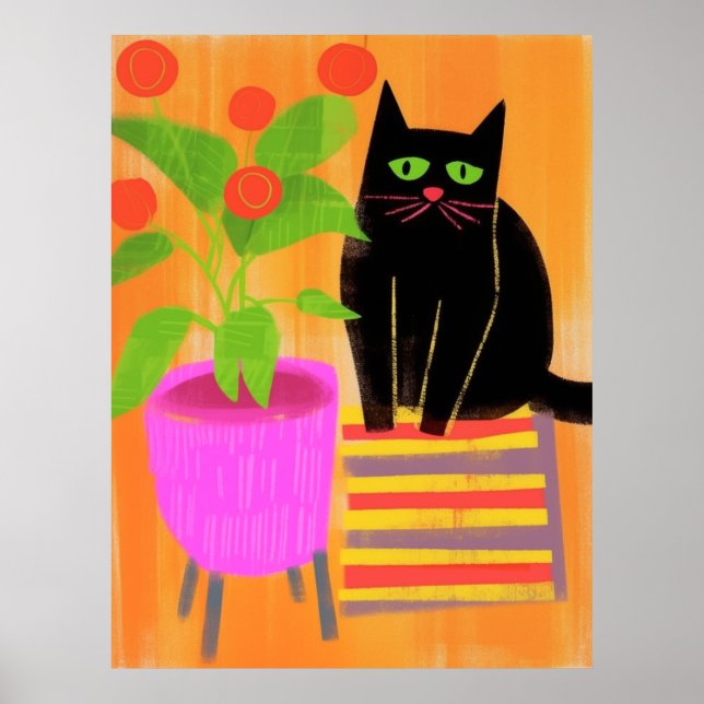 Póster Gato Negro Adorable Con Hogares (Frente)