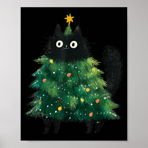 Póster Gato Negro Adorable En Árbol De Navidad Amante De 