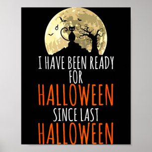 Póster Gato negro árbol muerto listo para halloween 