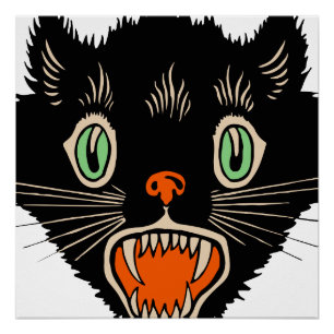 Póster Gato negro asustado de Halloween