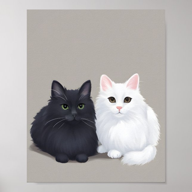 Póster gato negro blanco (Frente)