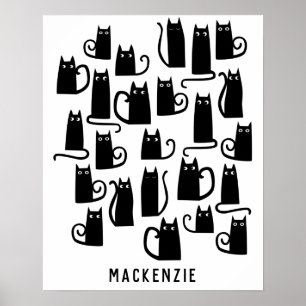 Póster Gato Negro Bonito Personalizado