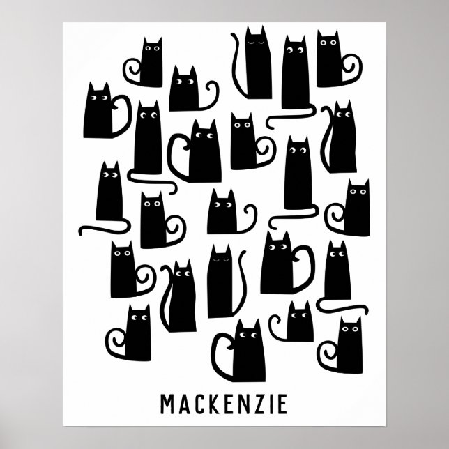 Póster Gato Negro Bonito Personalizado (Frente)
