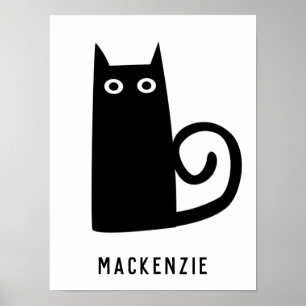 Póster Gato Negro Bonito Personalizado