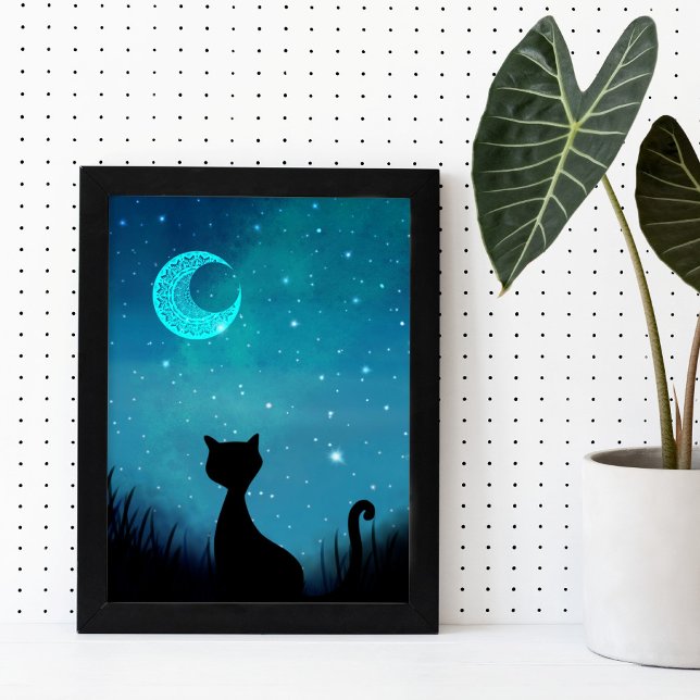 Póster Gato negro brillo cielo estrellado ilustración mod (Subido por el creador)