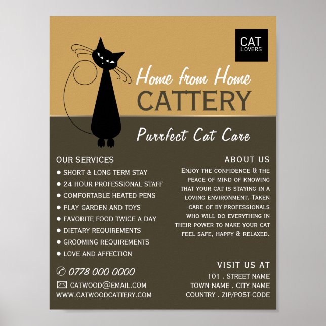 Póster Gato negro, cacería, embarque de Mascotas, publici (Frente)