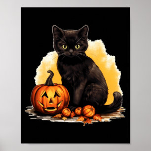 Póster Gato Negro Calabaza Gatos Antiguos Gatos Espeluzna