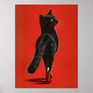 Póster Gato Negro Caminando por la Pasarela – Ilustración