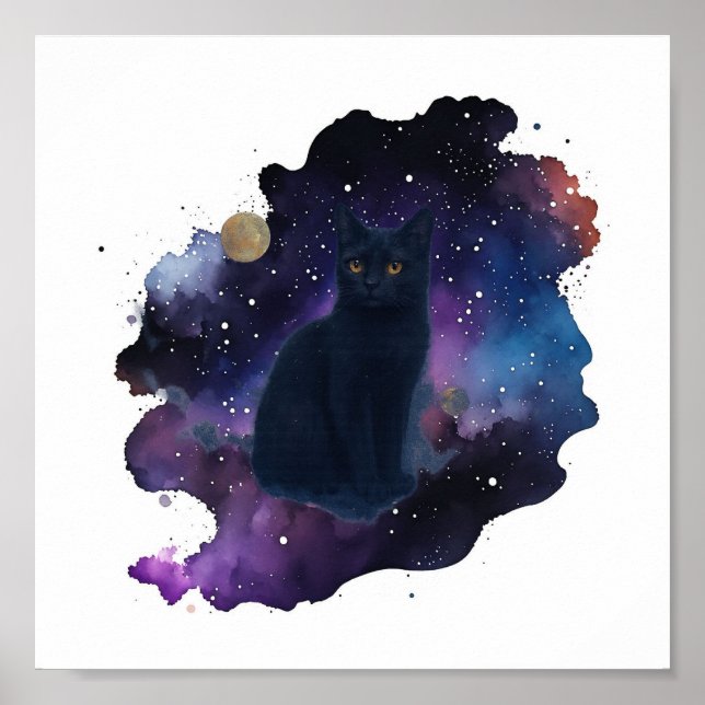 Póster Gato negro celeste espíritu místico animal cósmico (Frente)