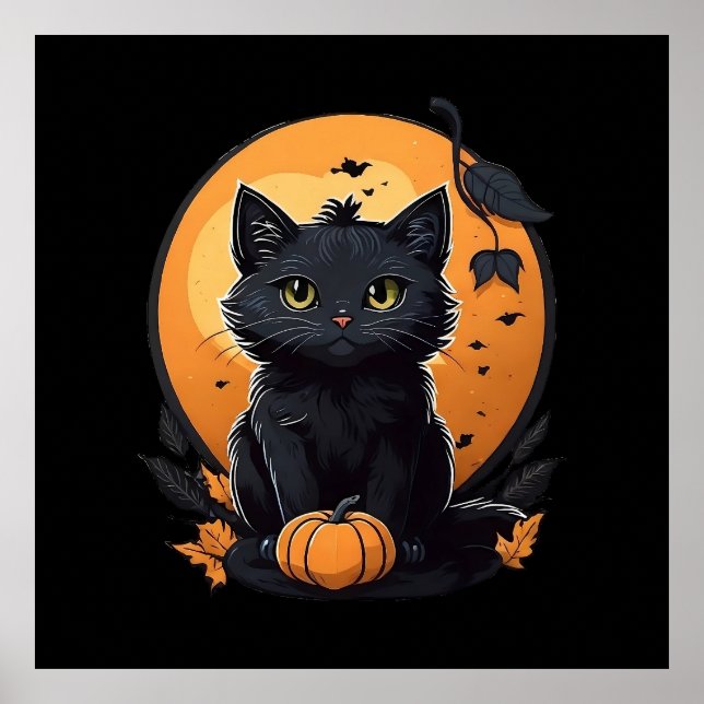Póster Gato negro con calabaza (Frente)