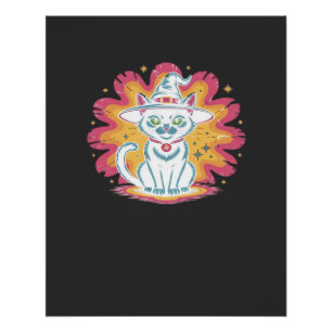 Póster Gato Negro con Camiseta Oversized de Flor Psicodél