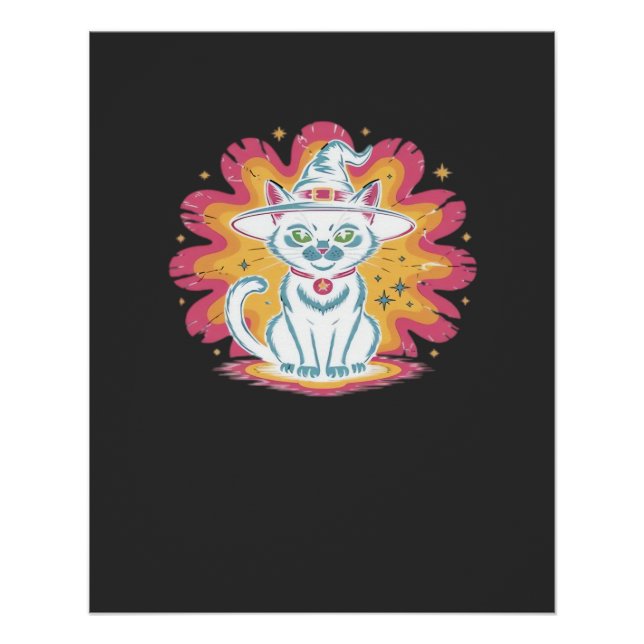 Póster Gato Negro con Camiseta Oversized de Flor Psicodél (Anverso)