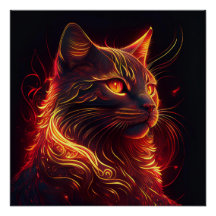 Gato negro con fuego rojo y aura brillante