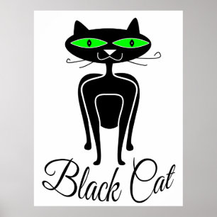 Póster Gato negro con ojos verdes