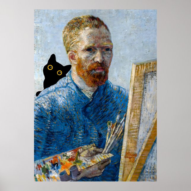 Póster Gato negro con retrato de Van Gogh (Frente)