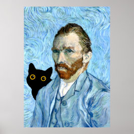 Póster Gato negro con retrato de Van Gogh