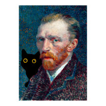 Gato negro con retrato de Van Gogh