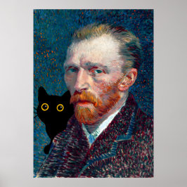 Póster Gato negro con retrato de Van Gogh