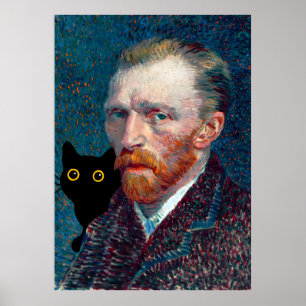 Póster Gato negro con retrato de Van Gogh