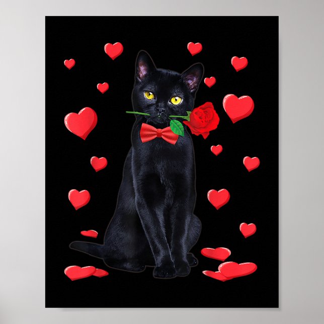 Póster Gato negro con Rosa Valentine Camisa San Valentín (Frente)