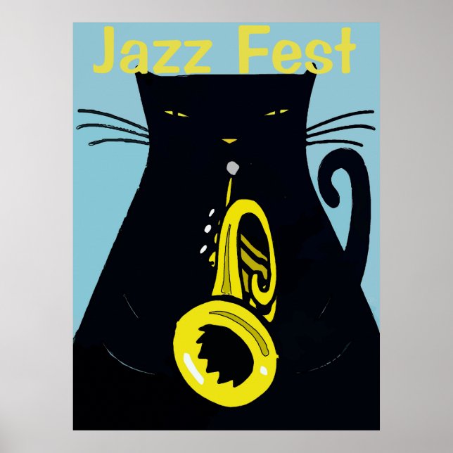 Póster Gato negro con trompeta, jazz (Frente)