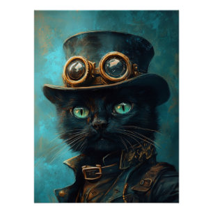 Póster Gato negro con vestuario de Steampunk
