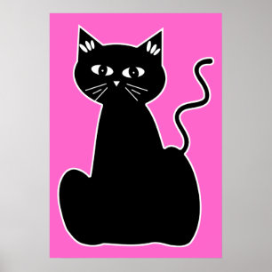 Póster Gato negro contra fondo rosado caliente