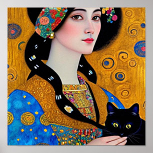 Póster Gato negro curioso